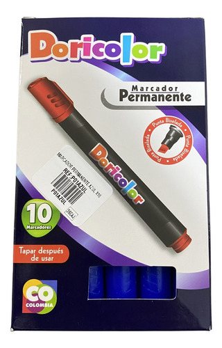 Marcador Permanente X10 Uds Punta Biselada Azul Rojo Negro