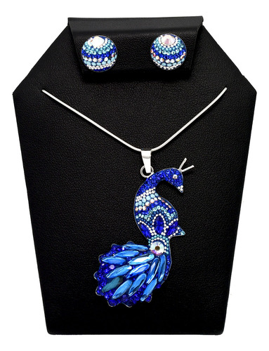 Juego De Dije Y Aretes De Plata .925 Pavo Real Rey 3310410