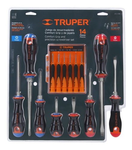 Juego De Desarmadores. Mango Comfort Grip. 14 Piezas. Bliste
