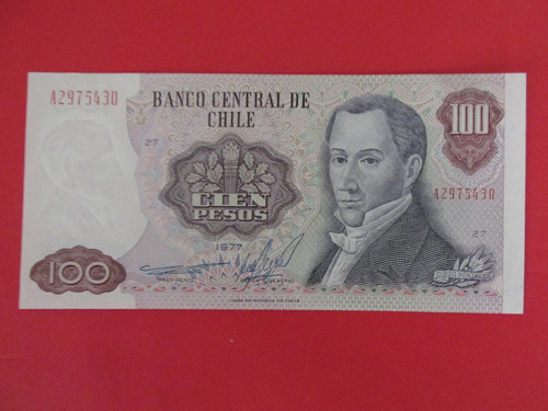 Billete Chile 100 Pesos Firmado Bardon- Molina 1977 Unc