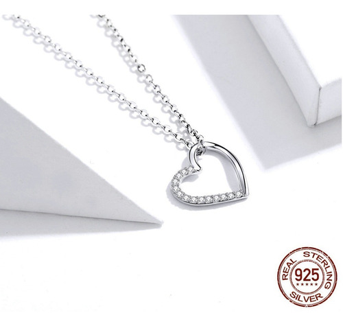 Collar De Plata 925 Con Circones Diseño Corazón Amor