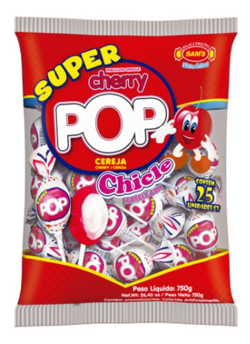 Pacote De Pirulito Super Cherry Original Sam's Pop Grande