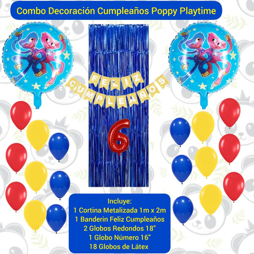 Combo Decoración Cumpleaños Globos Poppy Playtime / Banderin