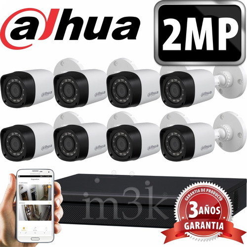 Kit Seguridad Dahua Full Hd Dvr 8 + 8 Camaras 2mp 1080p Exterior Infrarrojas + Ip Visualiza X Celular P2p Cctv