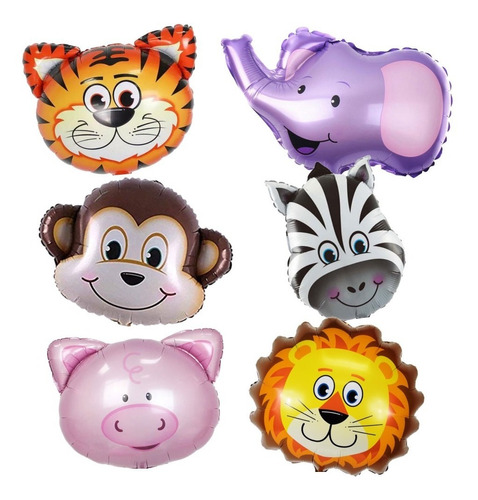 Set 6 Globos Metalicos Animales Tigre Leon Chango 12 Pulgada