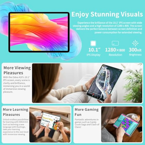 Odea Tabletas Android 14, Tableta De 10 Pulgadas,
