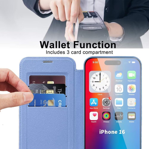 Funda Para iPhone 16, Lujosa Carcasa De Rejilla, Protección Contra Caídas, Antirrobo, De Piel Con Tapa, Tarjetero, A Prueba De Golpes