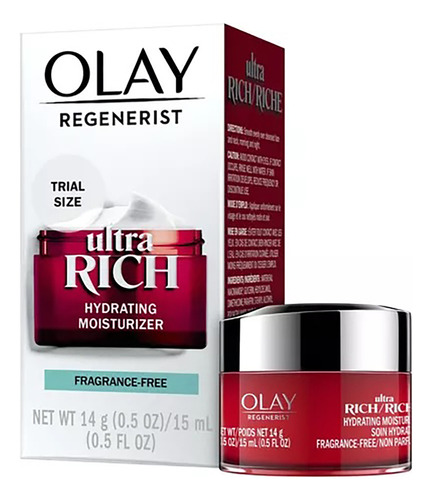 Olay Crema De Dia Ultra Rich New Regenerist Hidratante Facial Sin Fragancia, Tamaño De Prueba 0.5 Oz 14 G Elaborado Con Péptidos De Vitamina B3