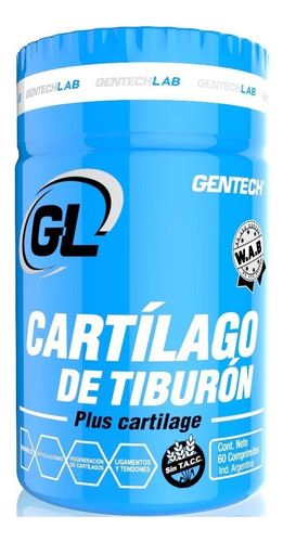 Cartílago Tiburón Gentech 60 Tab Glucosamina Con Colágeno Sabor Sin sabor