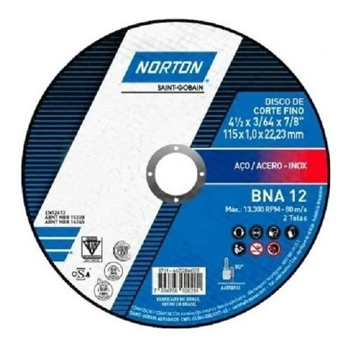 Disco Corte 115 Norton Amoladora Metal Acero Inox Caja X25