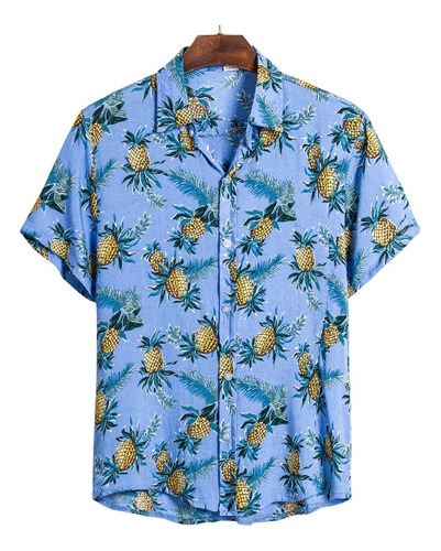 Camisa Hawaiana Para Hombre Con Estampado De Piña, Casual, F