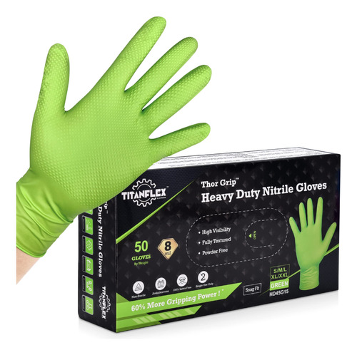 Titanflex Thor Grip - Guantes De Nitrilo Industriales Verdes