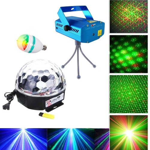 Luces Laser Discoteca + Bola Luz Rgb + Foco Giratoria Dj