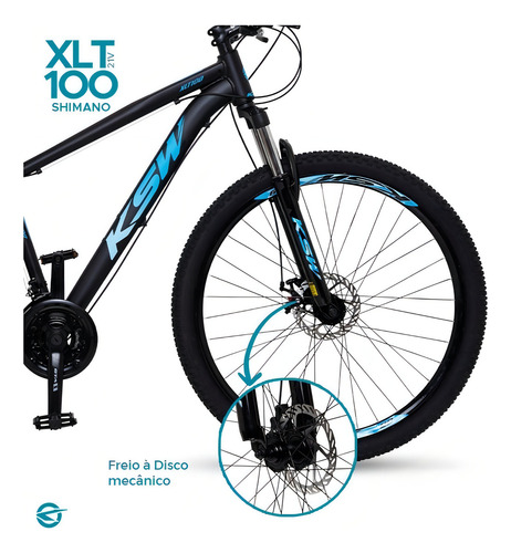 Bicicleta Ksw Xlt 100 Shimano Hunter de 21 V, color azul con marco negro y plateado, talla 19