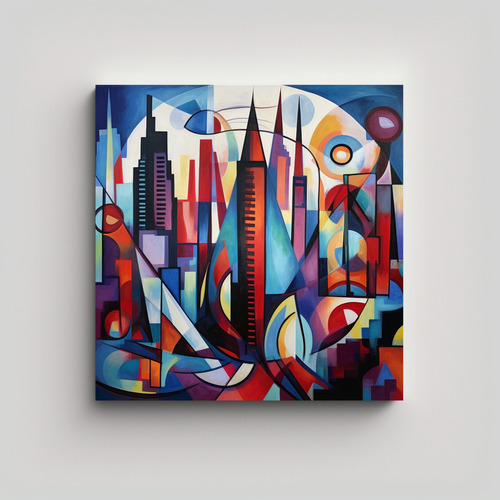 70x70cm Cuadro Figuras Skyline Nueva York Estilo Picasso