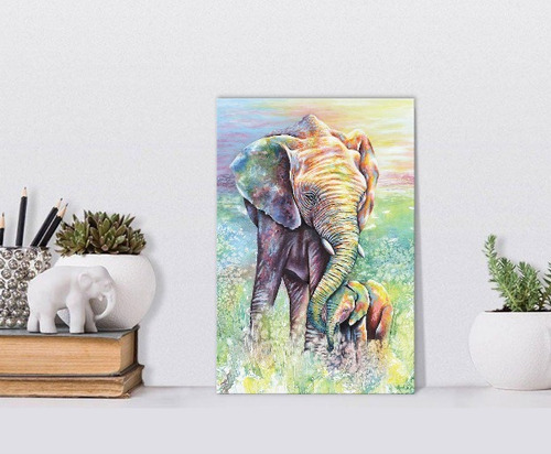 Cuadro Canvas Elefantes Tipo Acurela Colores Lienzo Canvas Color Multicolor Armazón Bastidor