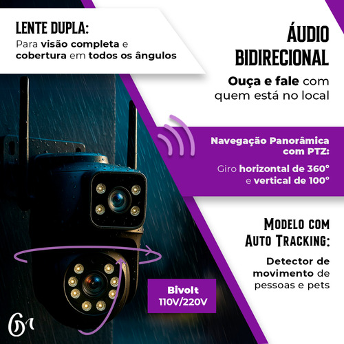 Câmera Wi-fi 360° Lente Tela Dupla Monitoramento Ultra 4k Ip