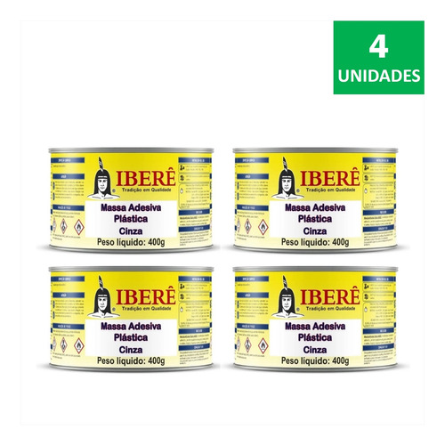 4x Massa Plástica Adesiva Com Catalizador 400g Cinza Iberê