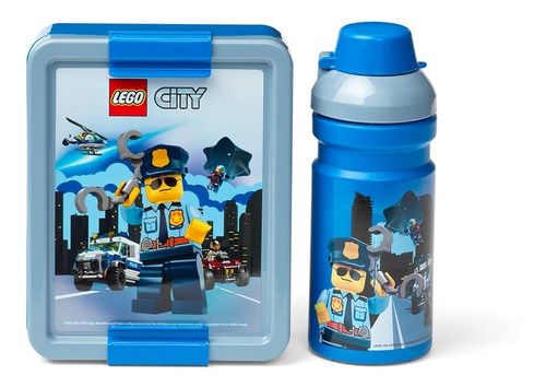 Lego Set Lunchera Y Botella Vianda Escolar Viaje Infantil Color City