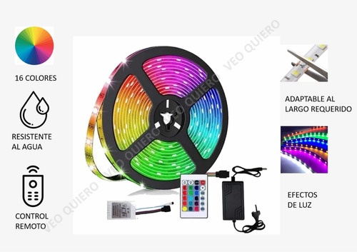 Tira Luces Led 5050 Rgb, Kit Completo,control Y Fuente