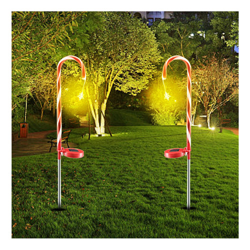 2x Led Navidad Bastón De Caramelo Solar Impermeable Para