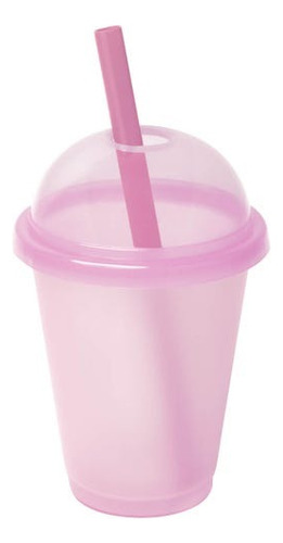 Vaso Fiesta Con Tapa Tipo Domo Y Popote 500 Ml 10 Pzs Rosa Claro