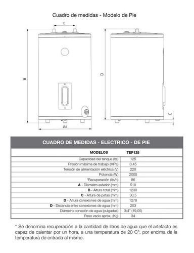 Termotanque Electrico De Pie Rheem Tep125rh Gris 125 Litros