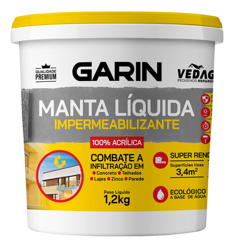 Manta Líquida Emborrachada Impermeabilizante Garin 1,2kg