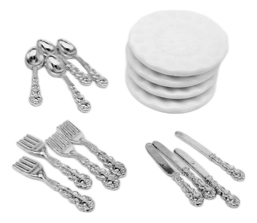4 Plato De Para Casa De Muñecas Para Decoración De Argén