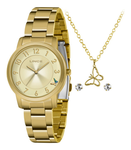 Kit Relógio Lince Feminino Dourado Lrgj142l Kn67c2kx