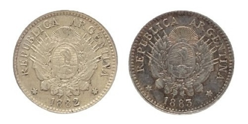 10 Centavos Patacon 1882 Y 1883 Lote X 2 Monedas De Plata!!!