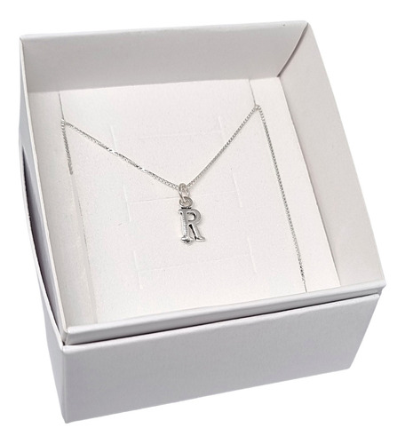 Cadena Con Mini Dije Letra Inicial R De Plata 925 Color Plateado