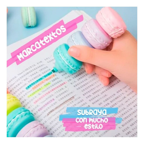 6pz De Marcatextos Forma De Macarron Kawaii Colores Pastel