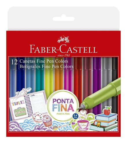 Caneta Ponta Porosa Faber-castell Fine Pen 0.4mm - 12 Un