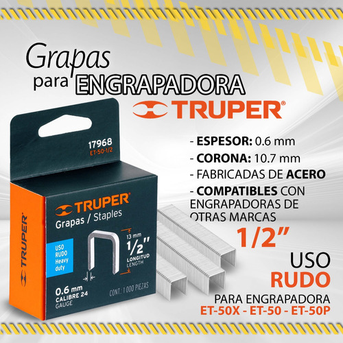 Grapa P Engrapadora Truper 1/2 13mm Et-50-1/2 17968/ 10230