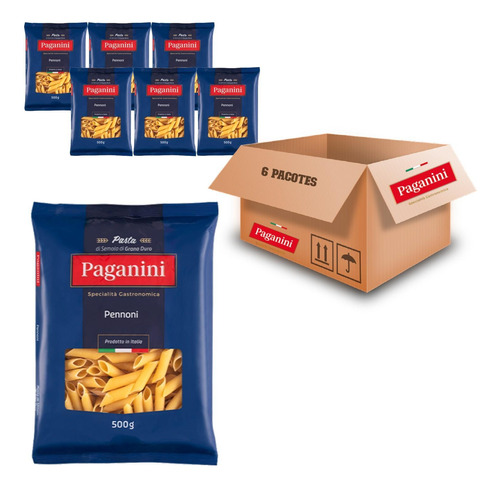 Kit Com 6un Macarrão Italiano Pennoni Paganini 500g