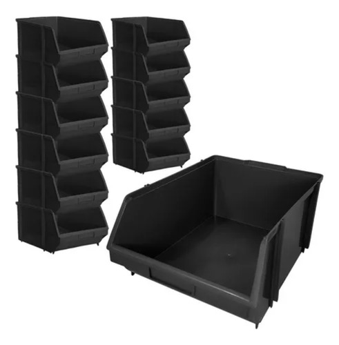 Kit 12 Caixa Organizadora Bin N8 Plástica Resistente Preto
