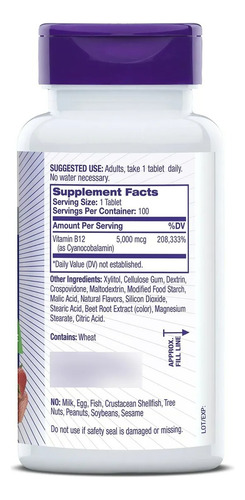 Vitamina B-12 Sublingual 5000 Mcg 100 Tabletes Natrol Eua Morango