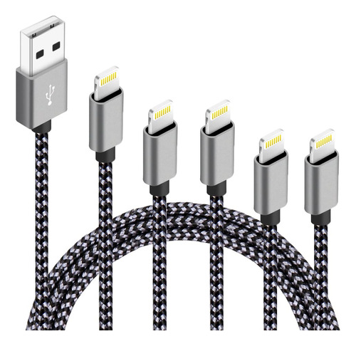 Paquete De 5 Cables Lightning Para iPhone (3 Pies, 3 Pies, 6