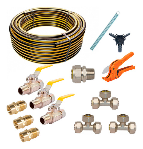 Combo Tubo Pe Al Pe 3/8 Para Gas 25m Y Kit De Instalación Color Negro/amarillo