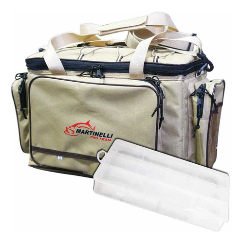 Imagem 1 de 8 de Bolsa De Pesca Martinelli Pro-team G Cor Bege + Estojo Isca