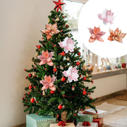 Flores Simuladas Navideñas De Estilo Europeo Con Purpurina D
