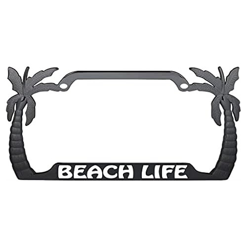 Beach Life Palm Tree Design Black Metal Auto License Pl...