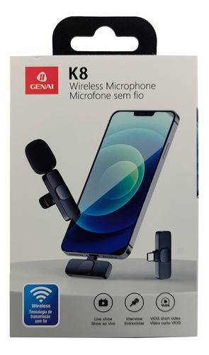 Microfone Lapela Sem Fio Compatível Android Usb C Type C K8
