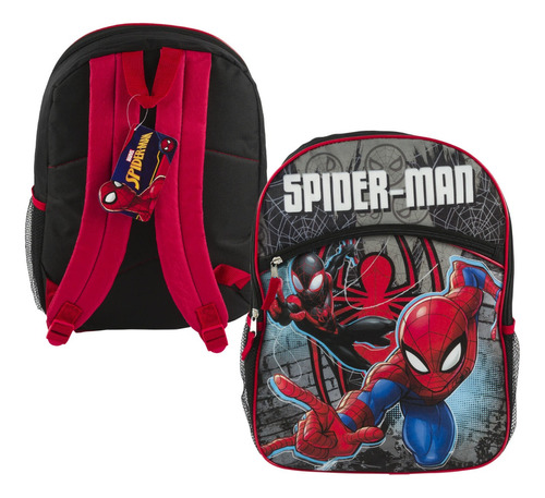 Mochila Escolar Spiderman 16 Pulgadas  Bolsillo Frontal Y Laterales Correas Ajustables