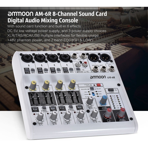 Consola Mezcladora De Audio Digital Ammoon Am -6r De 8 Canal