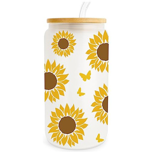 Taza De Café Helado De Girasol Con Tapa Y Pajita, Regalos Pa