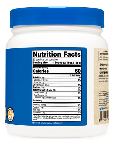 Maltodextrina En Polvo Nutricost Organic 454 G Sin Gluten