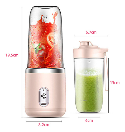Juicer Mini Quick Mixer Pink Cup, Batidora Doble Portátil, 4