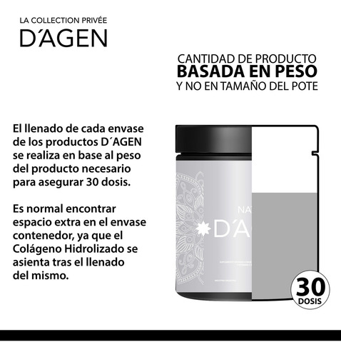 Colágeno Hidrolizado Natural En Polvo Recuperador Estético D Agen Naturel 180g X3